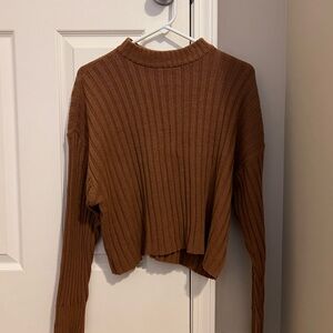 American Eagle Mock Neck Cropped Ribbed Sweater